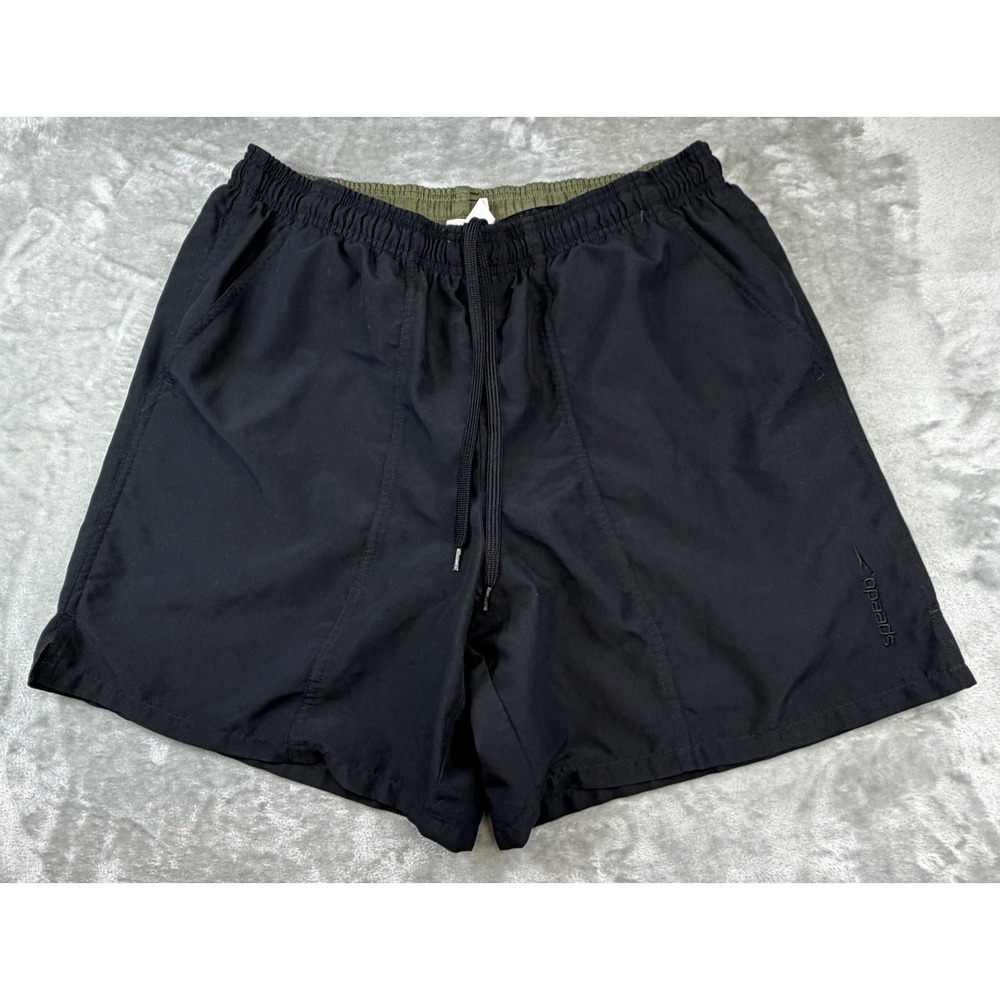SPEEDO Swim Trunks Shorts Men's Medium Black Logo 6" Inseam Pockets